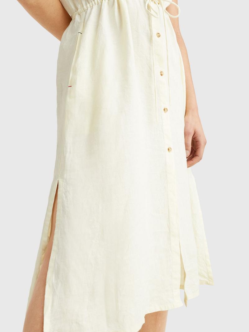 Női Tommy Hilfiger Linen Midi Shirtdress Dresses Sárga | HU 100JPQ